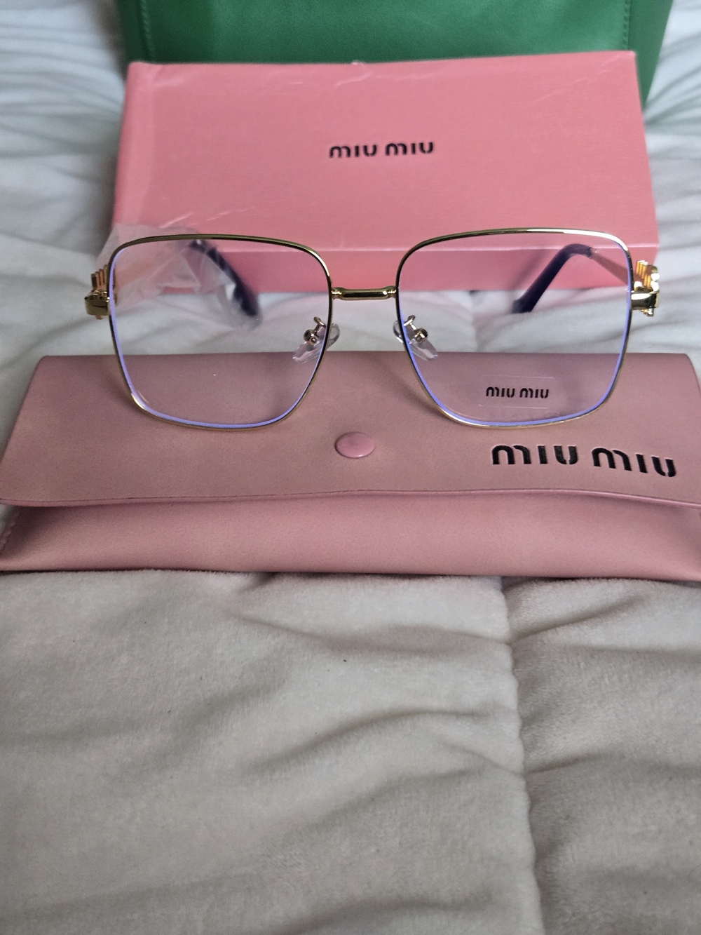Miu Miu Gold Frame Purple-Pink Gradient Lens Women's Glasses